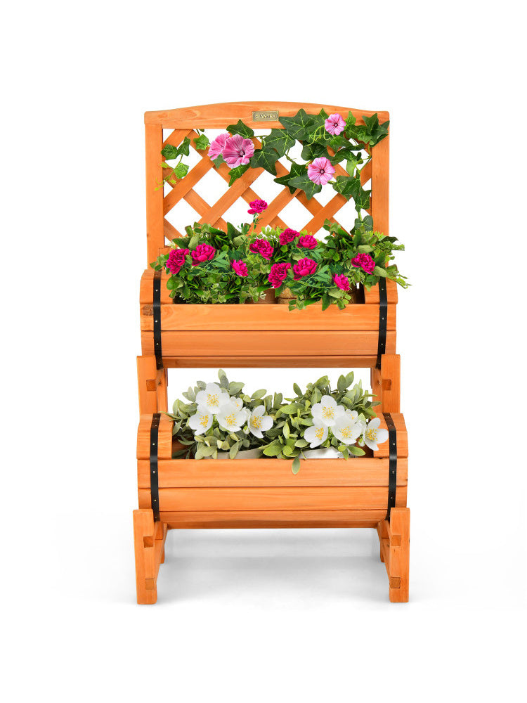 Coocosh delivers a stylish wooden garden bed with cylindrical planters, combining sturdy metal connectors and vibrant orange color for an inviting look on patios or greenhouses.