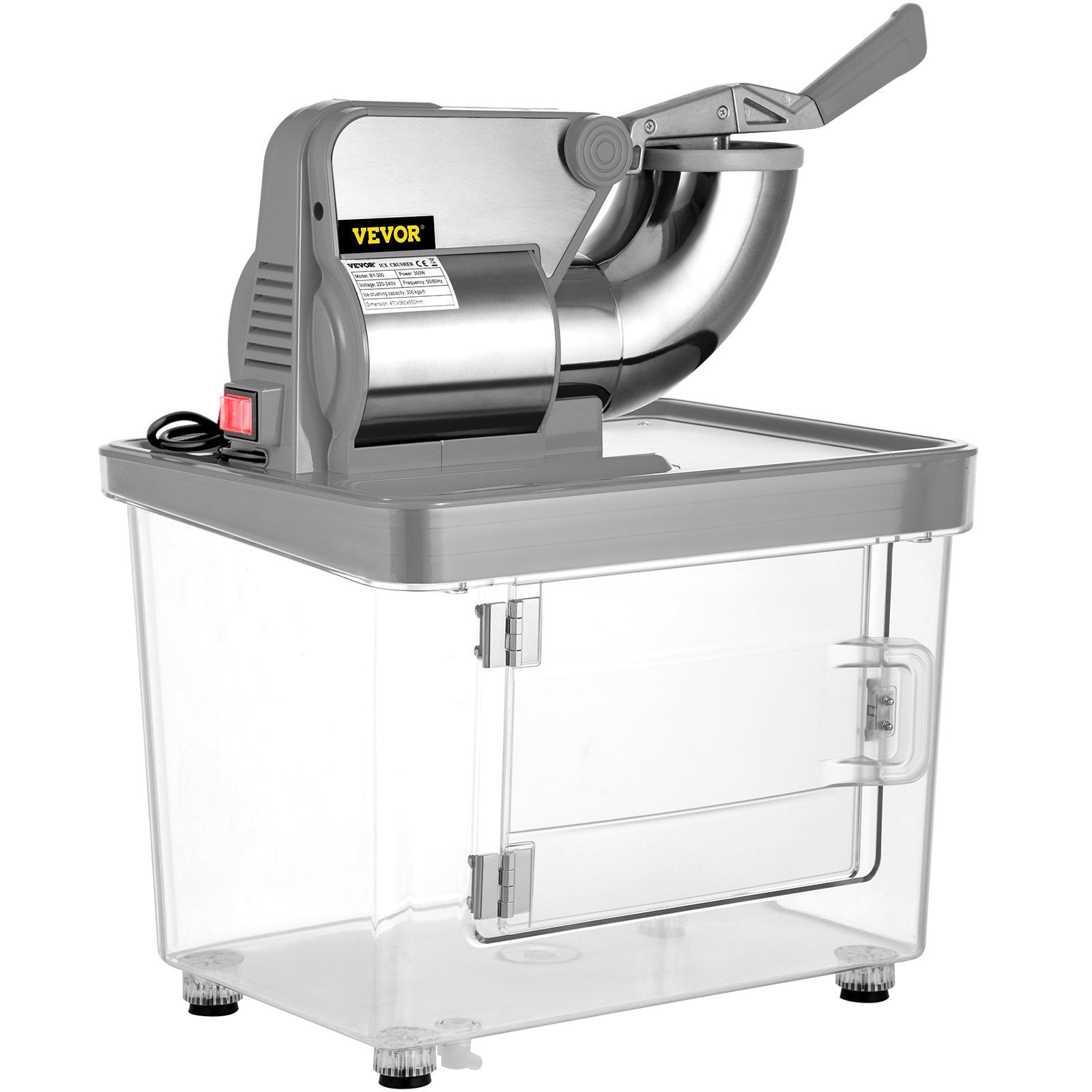 VEVOR 110V Commercial Ice Crusher , ETL Approved 300W Electric Snow Cone Machine With Dual Blades, Stainless Steel Shaved Ice Machine With Safety