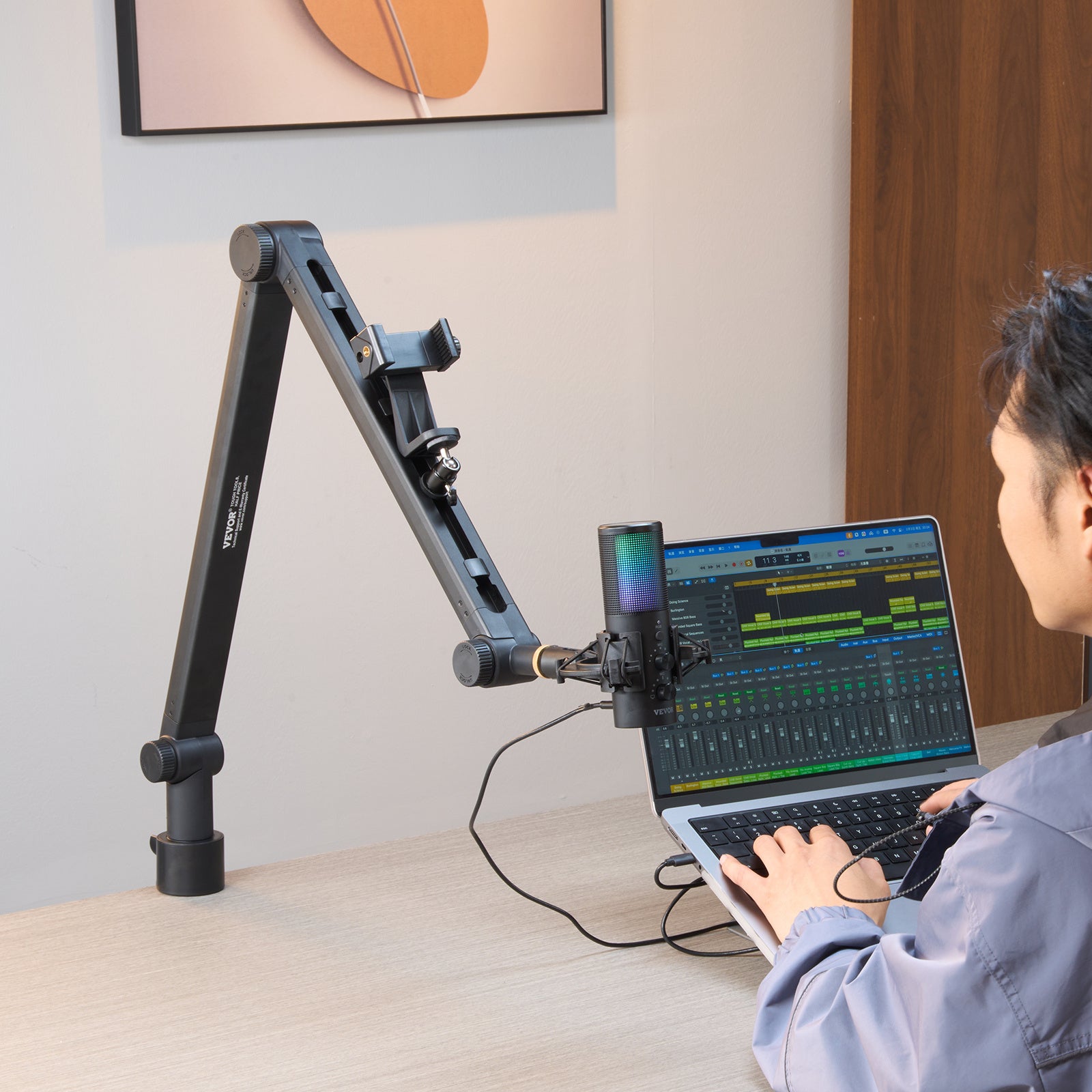 VEVOR Adjustable Microphone Boom Arm With Desk Mount — Compatible with Blue, HyperX, Shure & Audio‑Technica