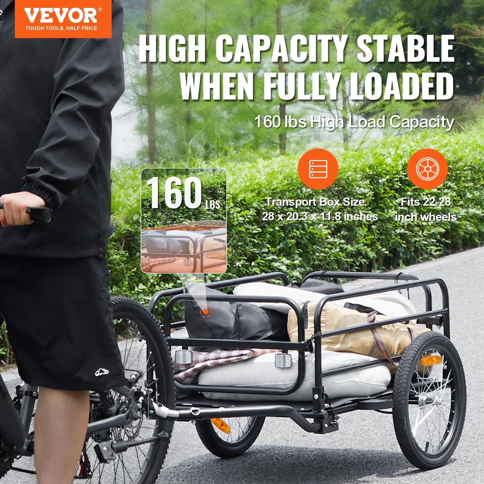 Bike Cargo Trailer – 160 lb Folding Bicycle Wagon w/ Universal Hitch & Reflectors