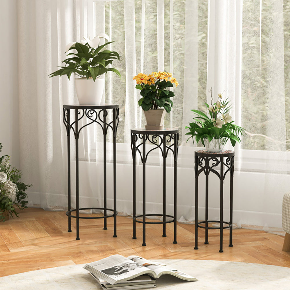 Coocosh classic flower display holder featuring a unique ceramic top and sturdy metal frame, an excellent addition to your patio or balcony for showcasing your favorite plants.