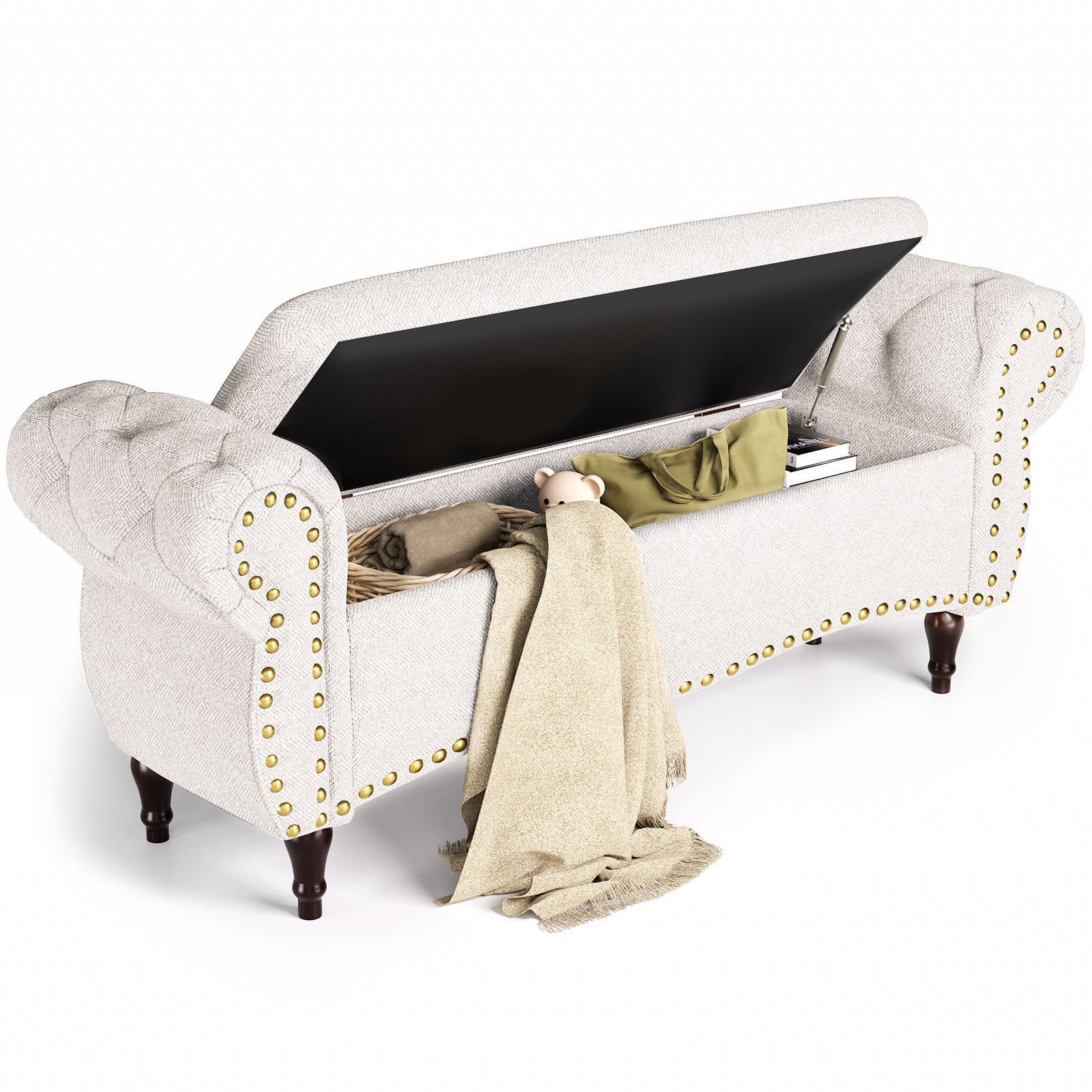 53\" Upholstered Storage Bench & Ottoman - Light Gray