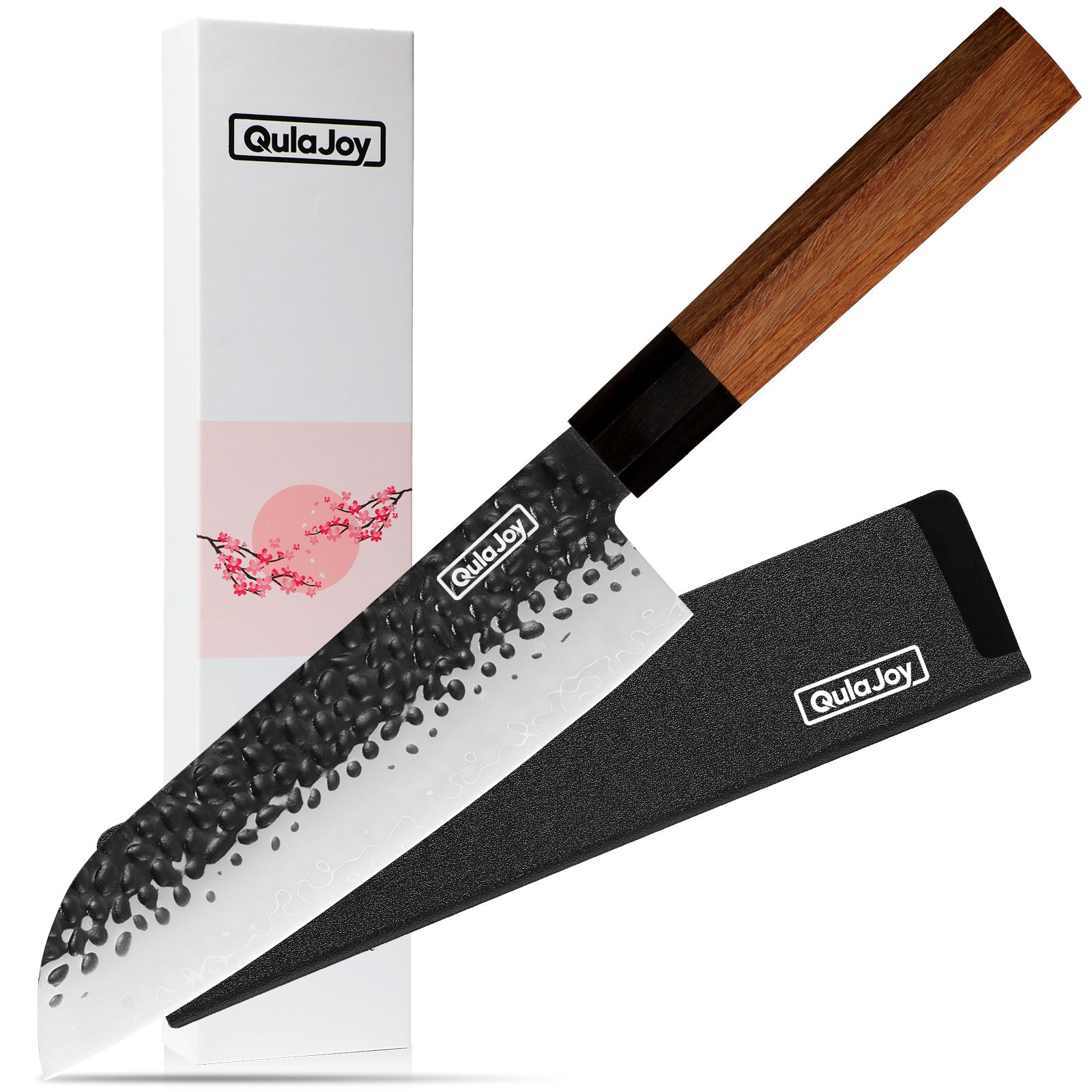 Qulajoy 7 Inch Santoku Knife - 9Cr18MoV Japanese Chef Knife with Octagonal Rosewood Handle