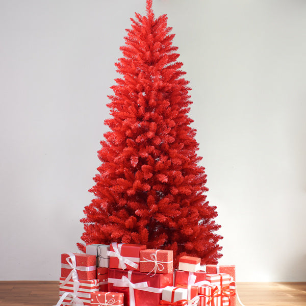 Artificial 5ft Red Christmas Tree With 624 PVC Branch Tips, Hinged Premium & Foldable Base For Indoor Holiday Decorating