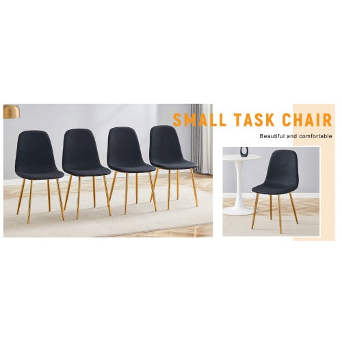 Luxury Simple Chair - Set of 4 | Black Linen-Cotton Dining Chair with Gold Metal Legs