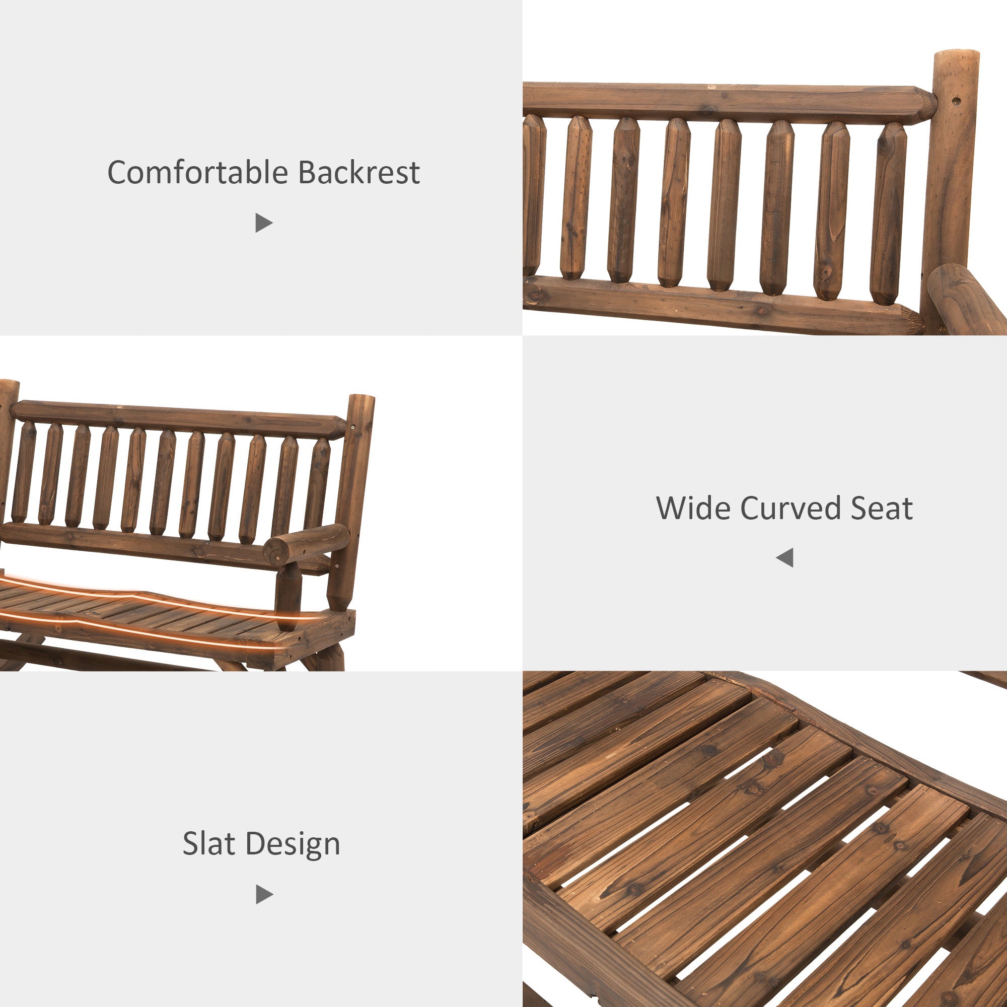 Coocosh loveseat made from fir wood showcasing a log structure and a rich walnut hue, ideal for relaxing on your patio or garden.