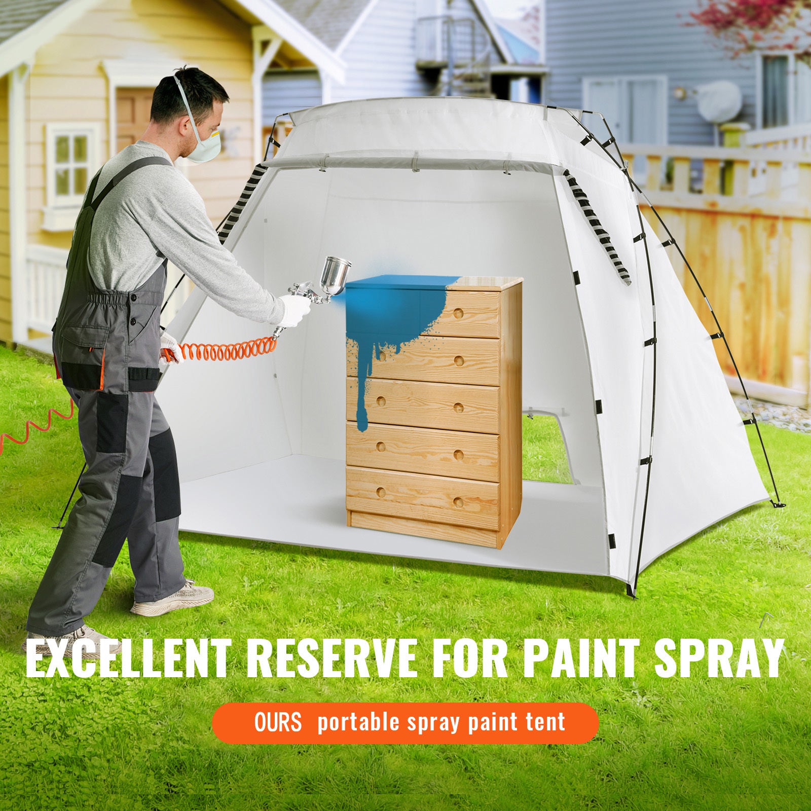 VEVOR Portable Paint Booth, Larger Spray Paint Tent With Built-in Floor & Mesh Screen, 7.5x5.2x5.2ft Spray Paint Shelter