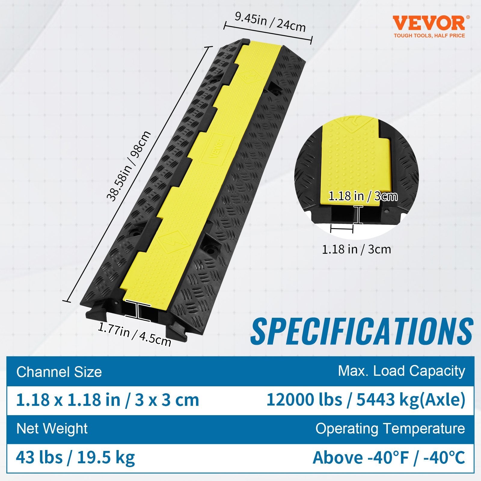 2-Channel Cable Protector Ramp (3 Pack) – 12,000 lbs, Interlocking