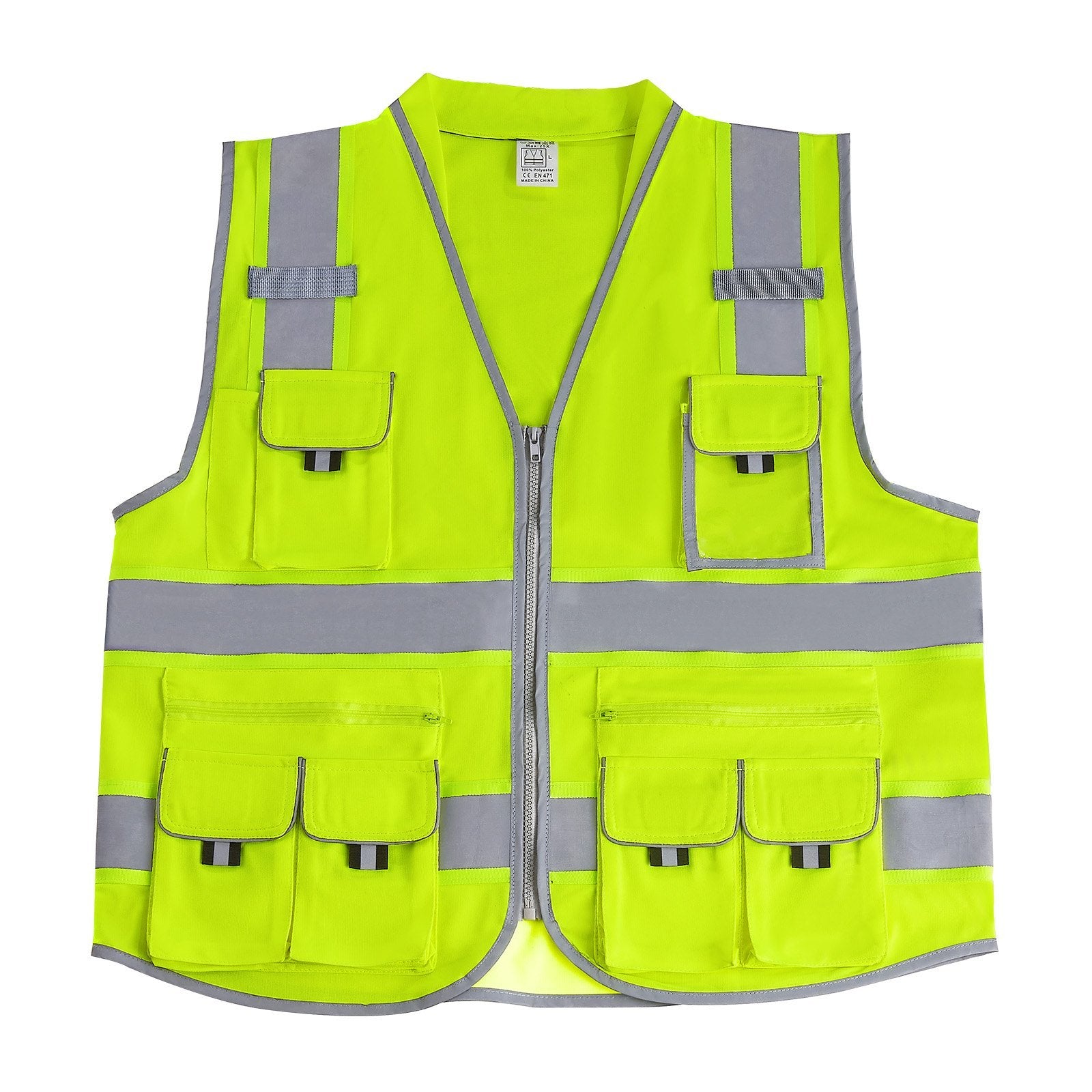 Safety Vest Reflective Yellow Work Vest With 10 Pockets For Men & Women