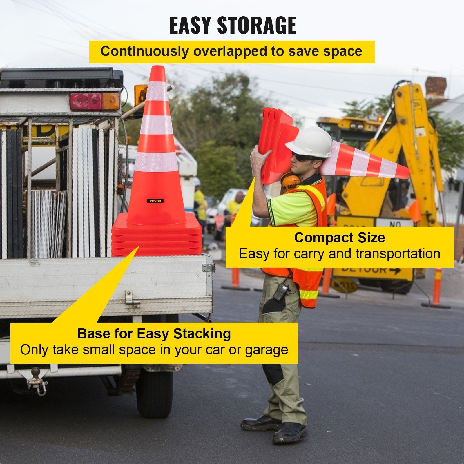 VEVOR Safety Cones, 6-Pack PVC Traffic Cones with Weighted Base & Reflective Collars