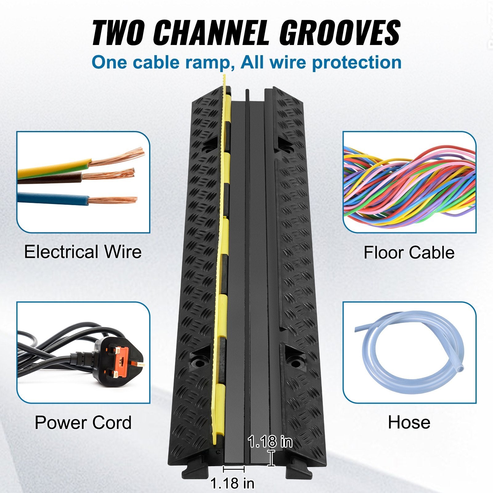 VEVOR 5PCs 2-Channel Heavy-Duty Cable Protector Ramp – 12,000 lbs Load, Interlocking, High-Vis Lid