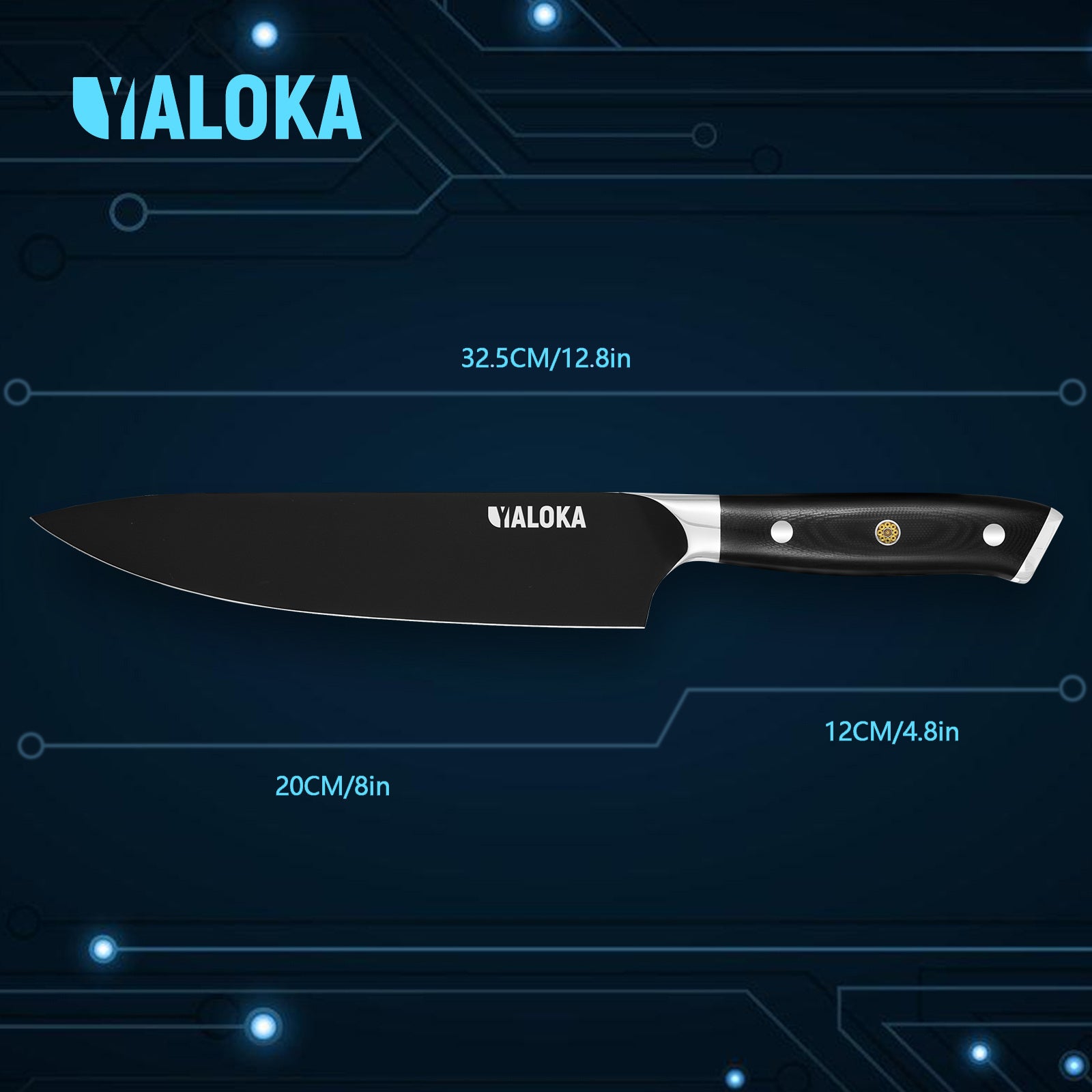 8 Inch Chef Knife Japanese Chef's Knife 7Cr17MoV High Carbon Steel Full Tang G10 Handle Black Titanium Coated Blade