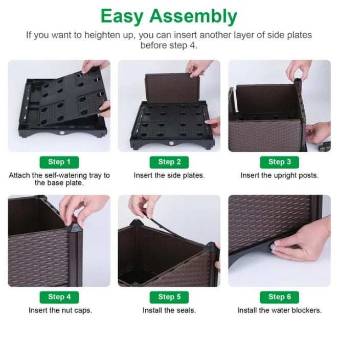 Coocosh elevated garden featuring a self-watering system, made of durable plastic, ideal for indoor use on countertops, allowing for easy plant care.