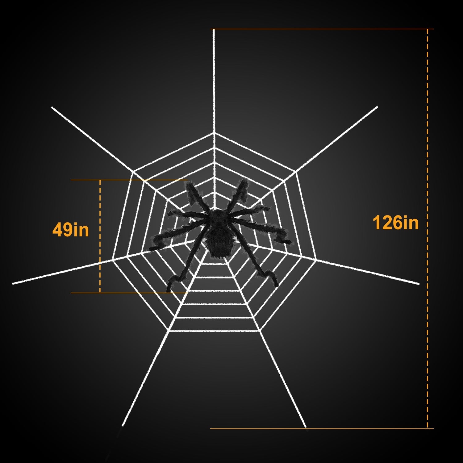 1Pc Halloween Decorations Spider Outdoor 49in with 126in Stretch Spider Web