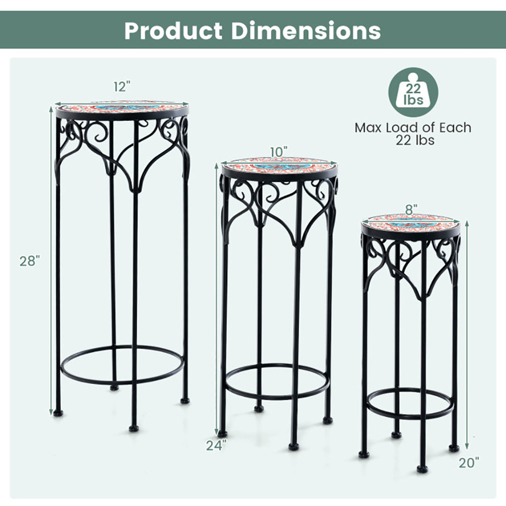 Coocosh patio plant display stand made from durable metal, boasting a chic ceramic top in mosaic patterns, ideal for enhancing your garden or balcony decor.
