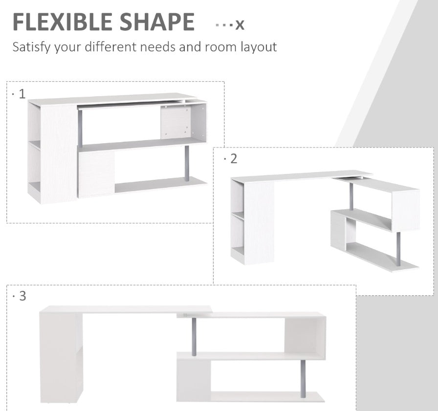 L-Shaped Desk 55 360 Rotating White Corner Computer Workstation With Storage