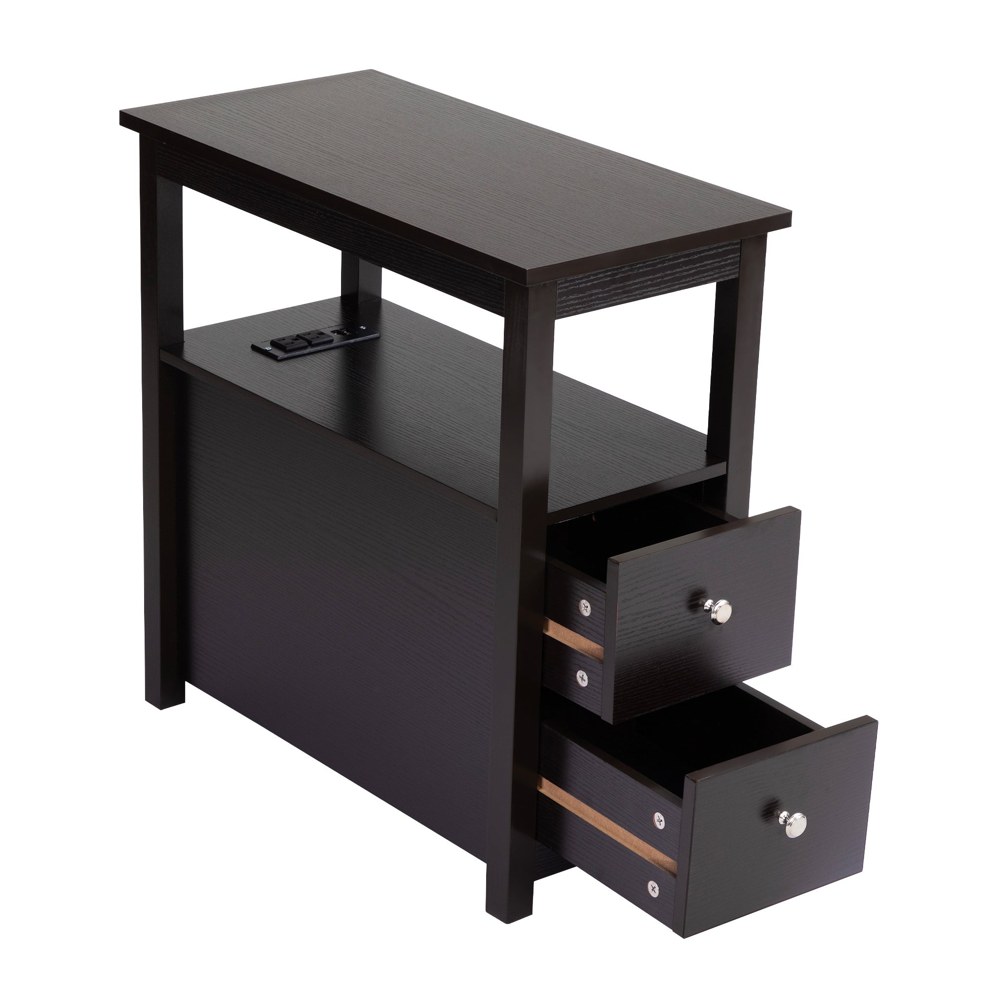 Transitional Nightstand W USB Charging Station,2-Drawer Storage Cabinet Espresso