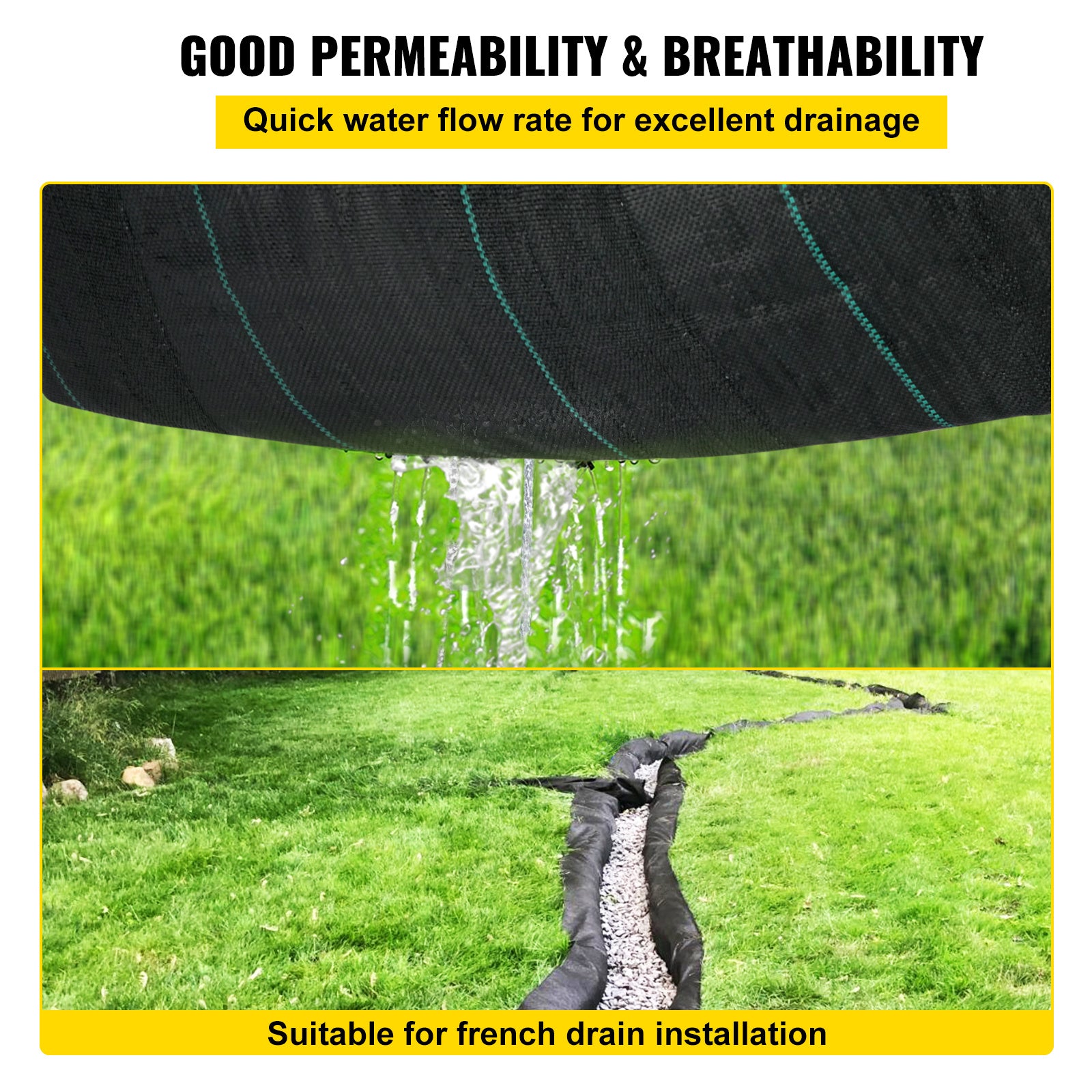 VEVOR Geotextile Fabric, 12.5 x 50 ft, 3.5oz Woven PP — Heavy Duty Driveway & Landscaping, Black