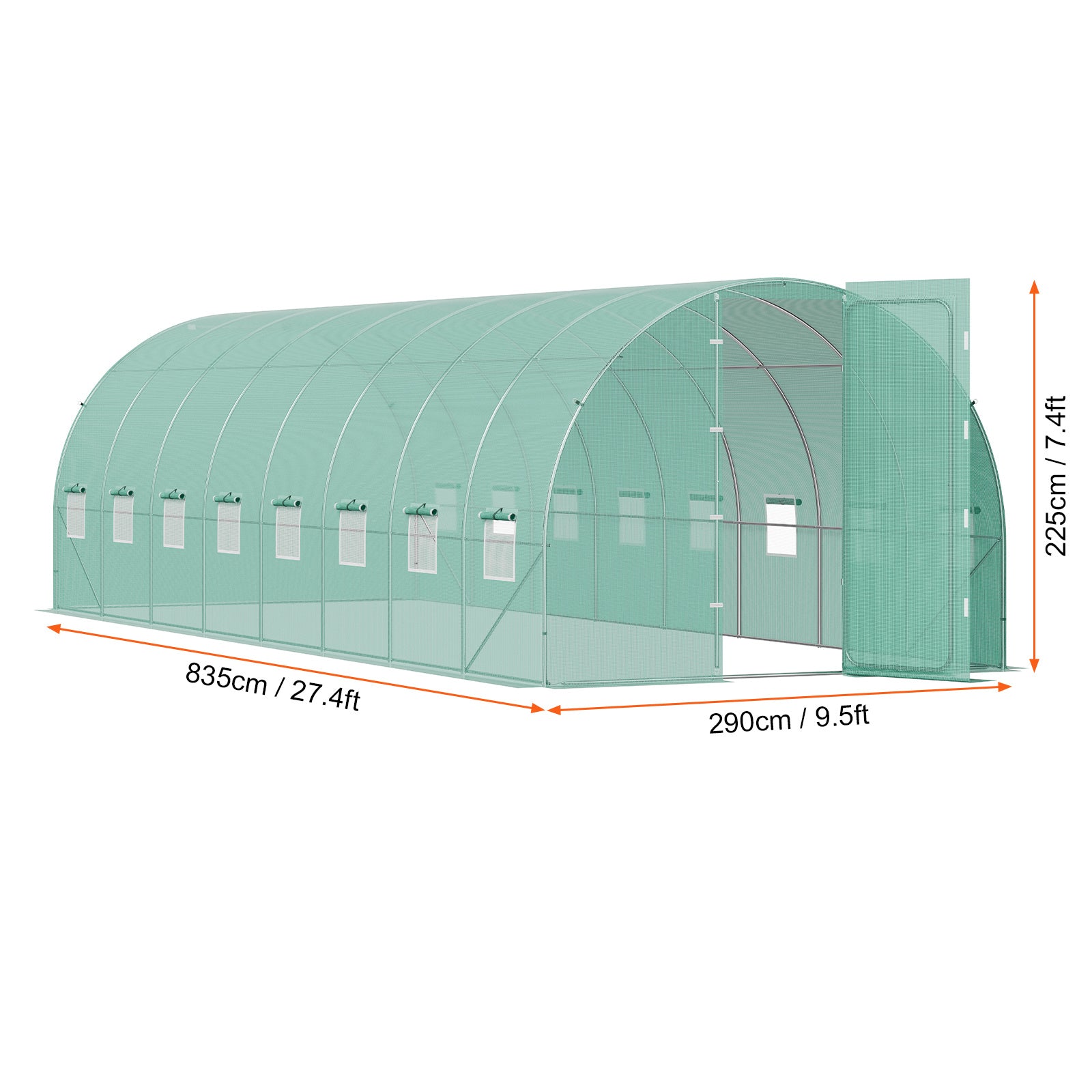 VEVOR Walk-in Tunnel Greenhouse 27.38x9.5x7.38ft Galvanized Frame PE Cover Green