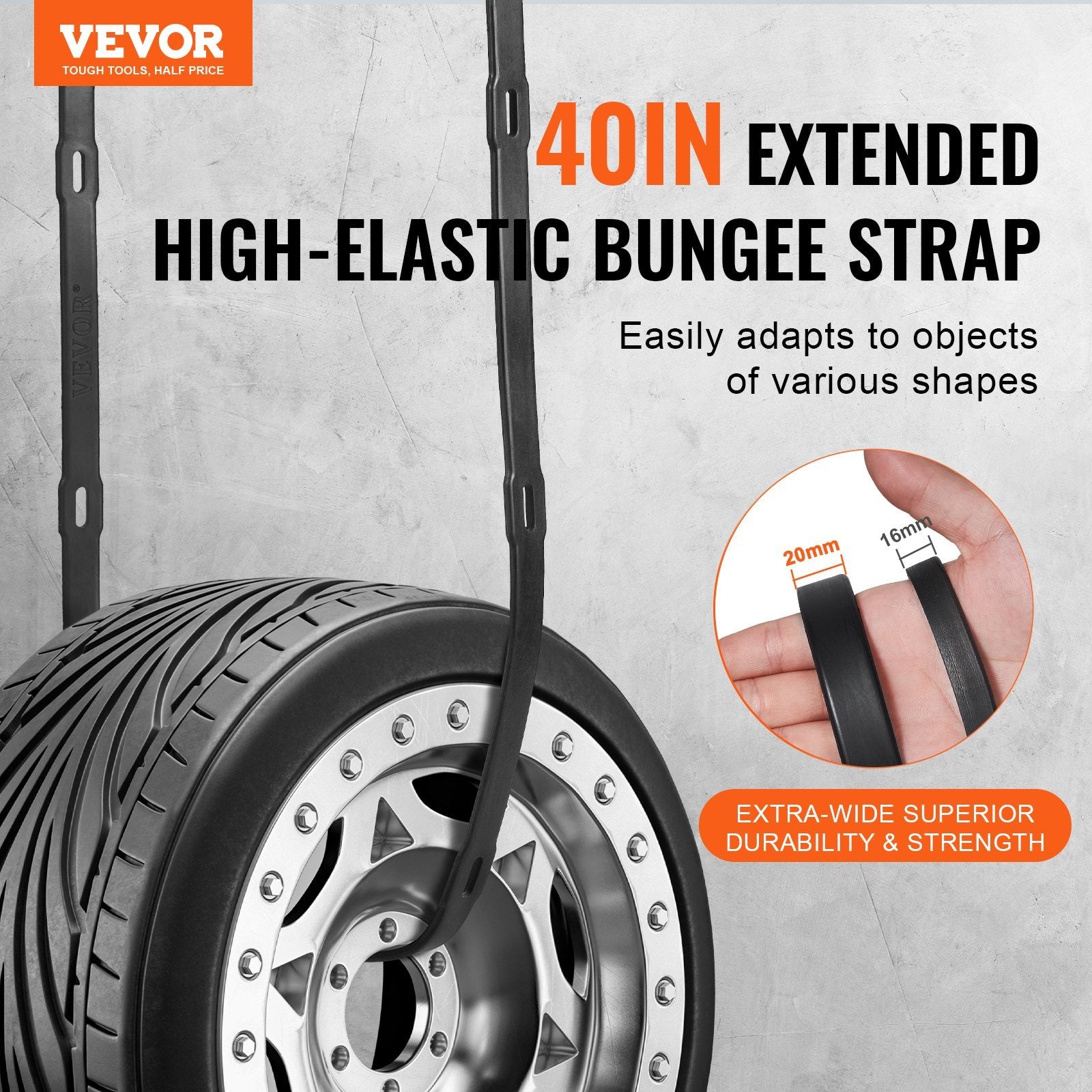 VEVOR 4 Pcs Flat Bungee Cord Set 20 Mm Heavy Duty Bungee Straps With S-Hook