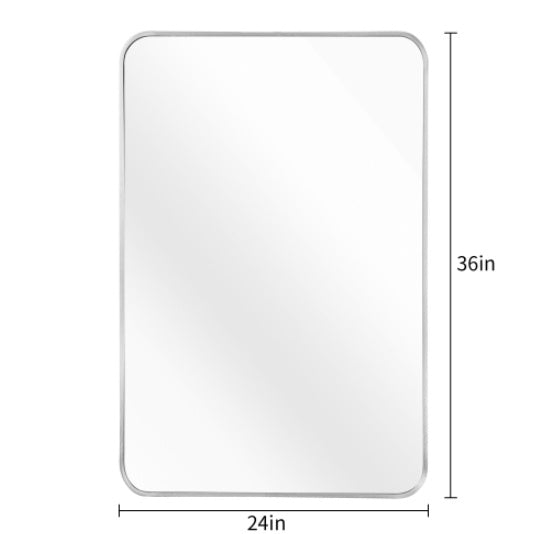 CYDD 24x36 in Silver Metal Framed Rectangular Bathroom Wall Mirror