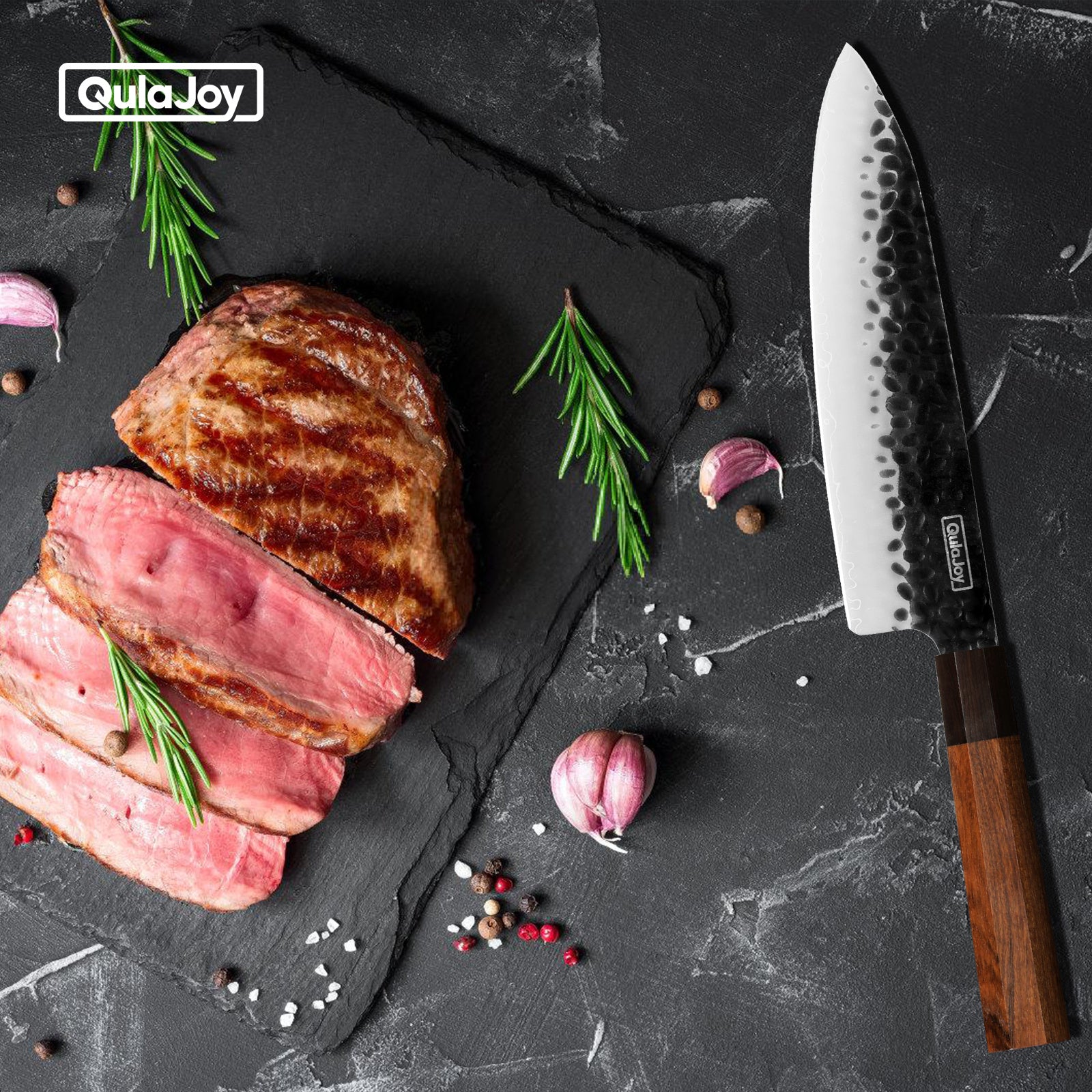 Qulajoy 7 Inch Santoku Knife - 9Cr18MoV Japanese Chef Knife with Octagonal Rosewood Handle