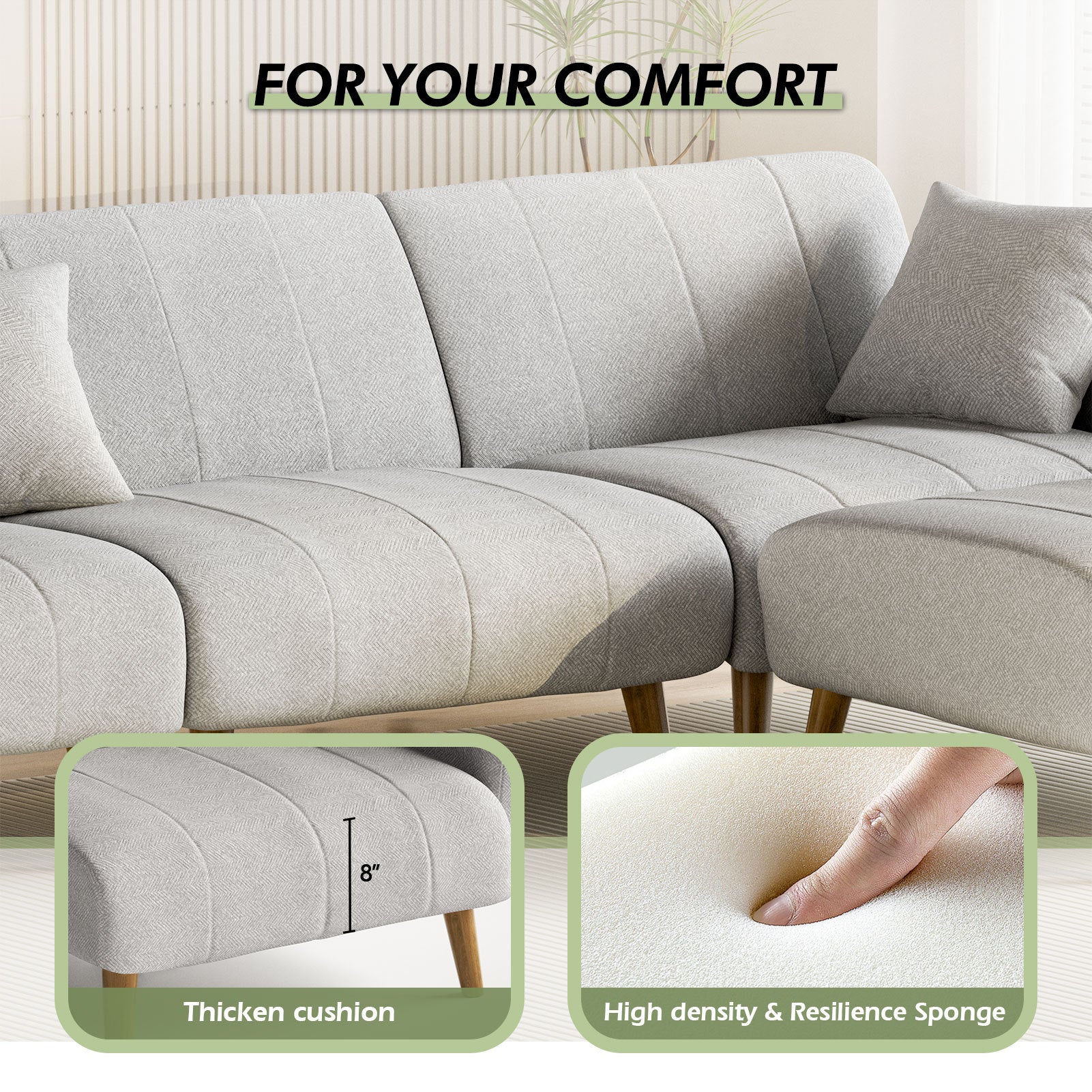 4 - Piece Upholstered Sectional Sofa Bed (Modular, Adjustable Backrests)