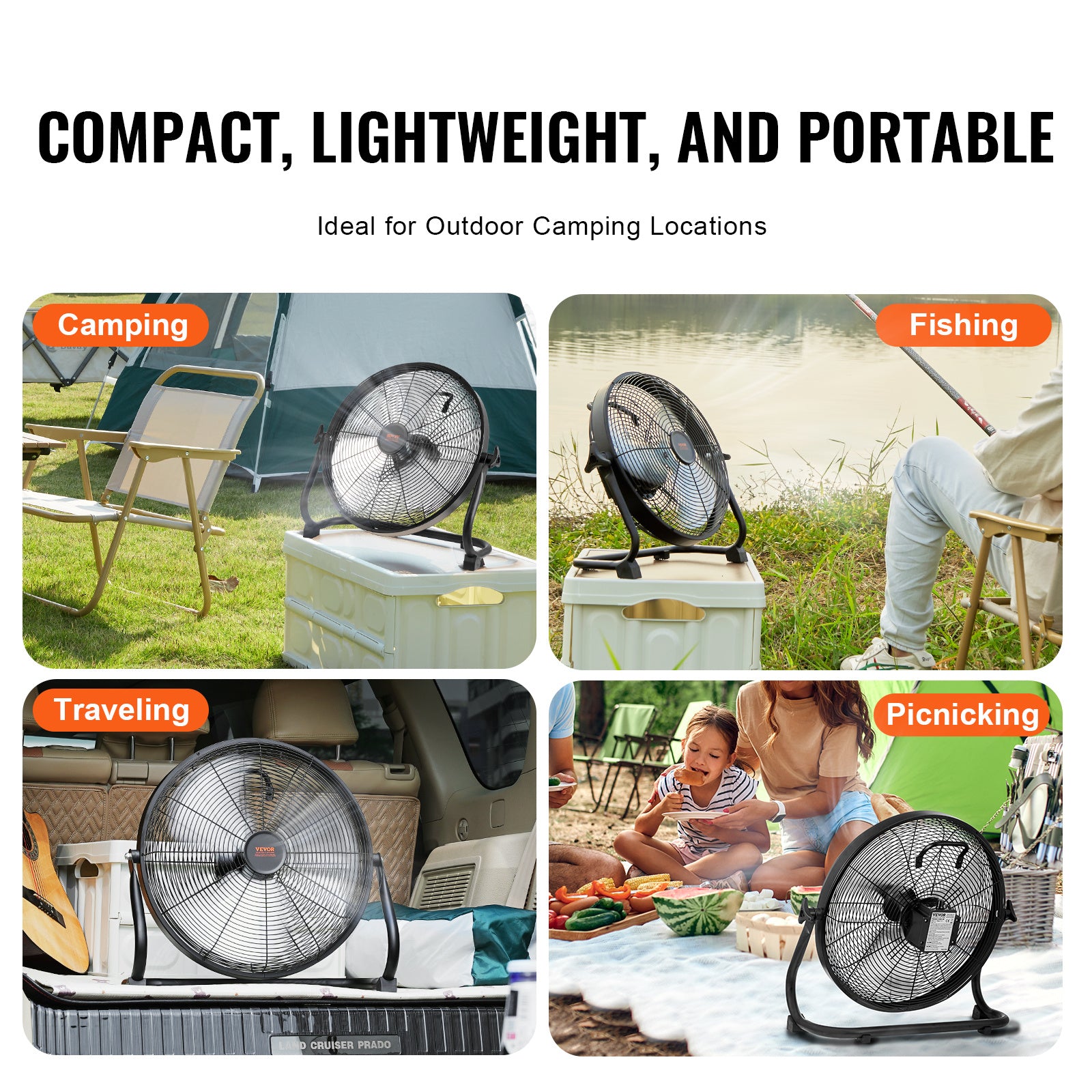 VEVOR Cordless Fan 16 In — Portable Quiet Personal Fan for Home & Office, 360° Pivot, Stepless Speed, 15600mAh