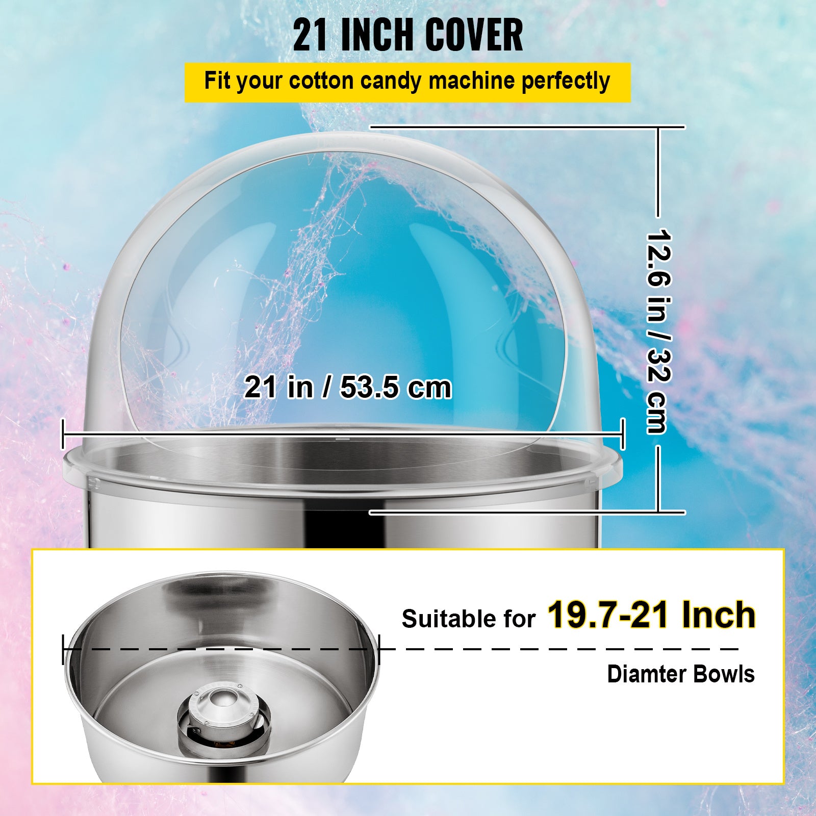 VEVOR 20.5" Bubble Shield Clear Plastic Cotton Candy Machine Cover
