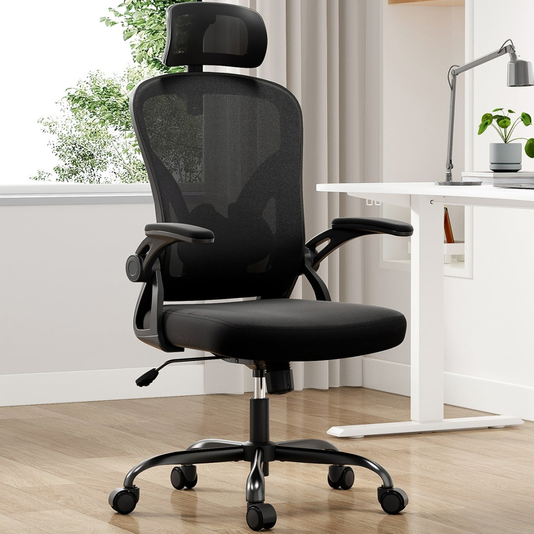 Ergonomic Office Chair with Headrest & Adjustable Lumbar Support — High Back, Mesh Swivel Desk Chair, Black