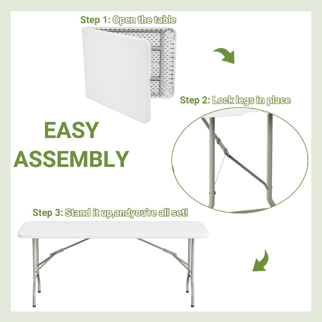 yuting 6ft Heavy Duty Folding Semi-Utility Table – Portable Indoor/Outdoor