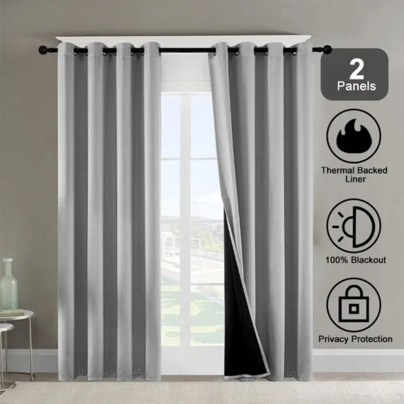 Polyester Grommets Thermal Insulated Blackout Curtains 52 x 84 in (Set of 2)