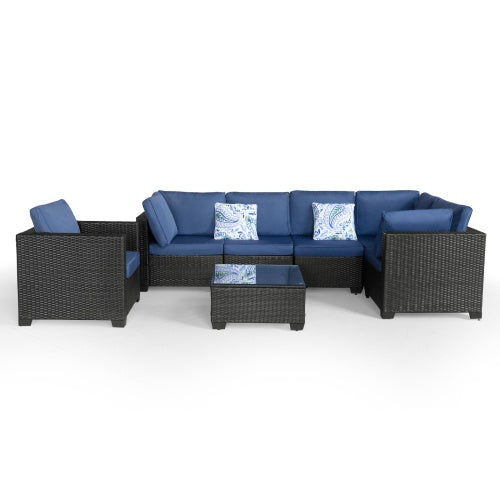 7 Pieces Outdoor Set Furniture Patio Conversation Sectional - Blue