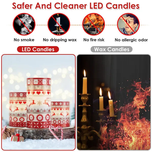 Christmas Flameless LED Candles — Deer Pattern, Remote & Timer (3 pcs)
