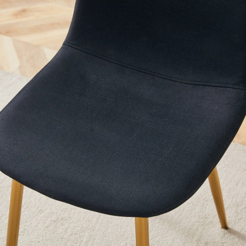Luxury Simple Chair - Set of 4 | Black Linen-Cotton Dining Chair with Gold Metal Legs