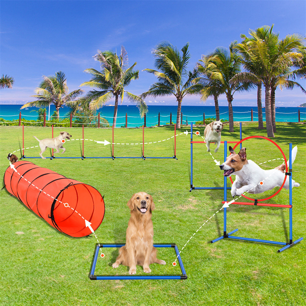 VEVOR Dog Agility Training Equipment — 5‑Piece Set with Extended Tunnel