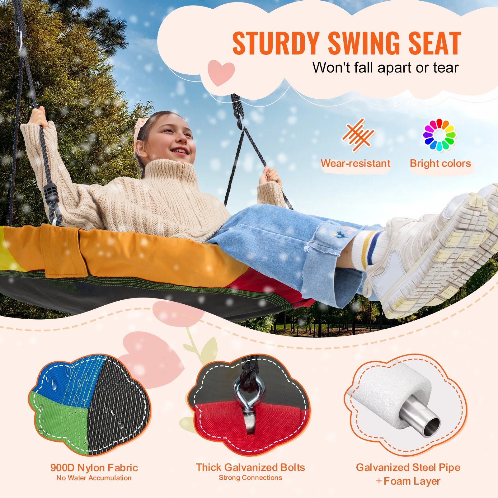 40" Saucer Tree Swing – 750 lb Capacity, 900D Oxford, Adjustable Ropes (US)
