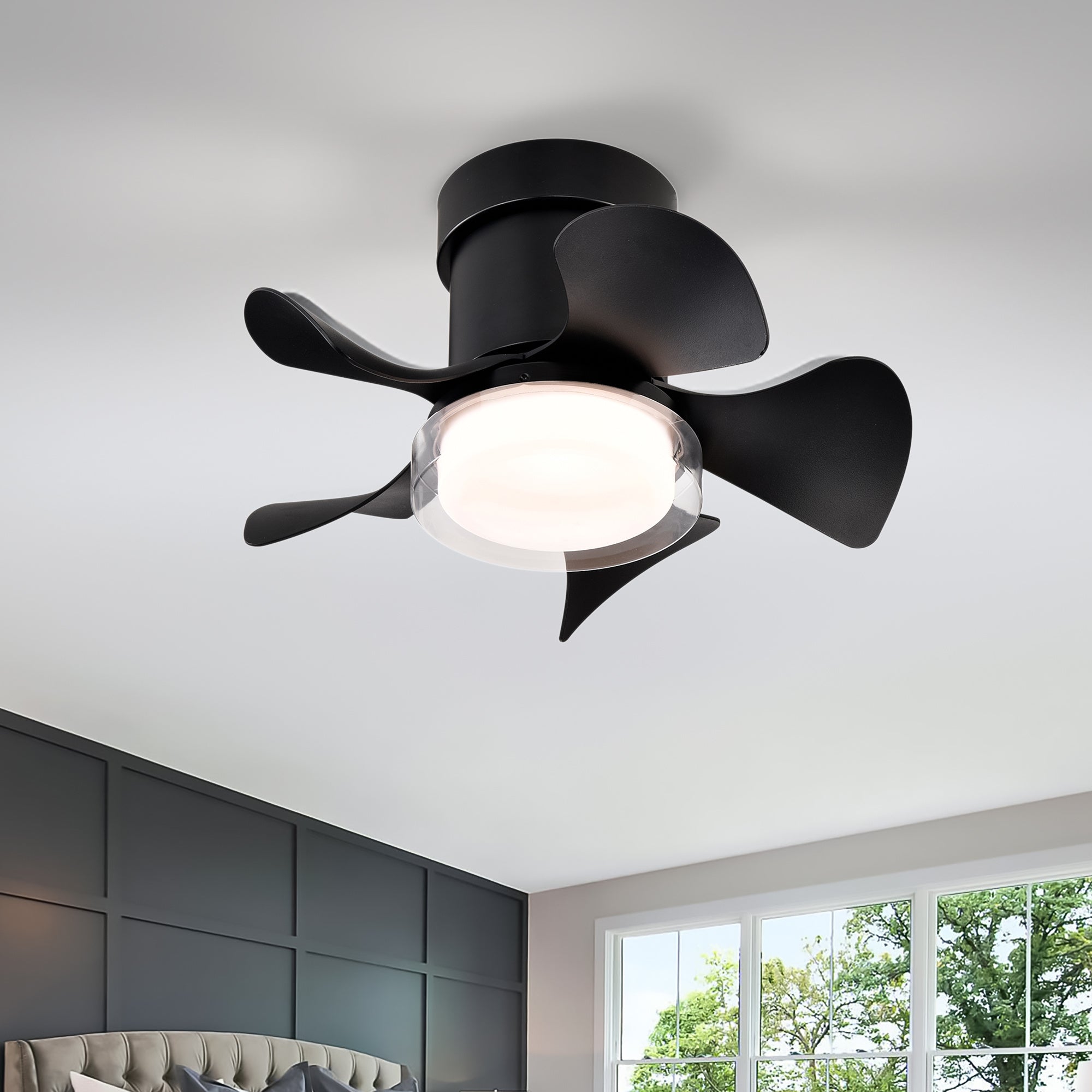 21'' Low Noise Matte Black ABS Blade Remote Ceiling Fan With LED Light