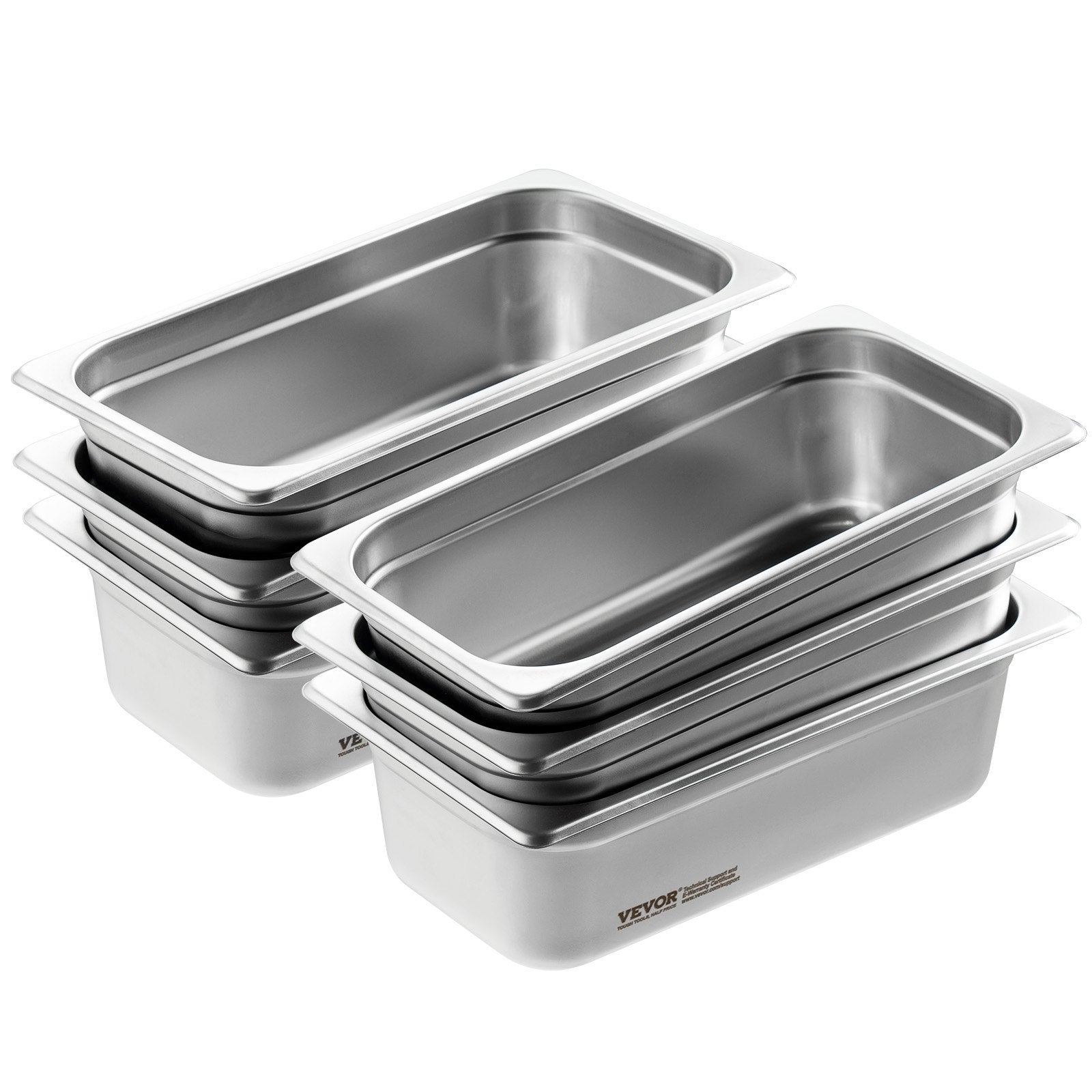 VEVOR 6 Pack Hotel Pans, Anti-Jam Steam Pan, 0.8mm Stainless Steel, 4in Deep (6pcs)