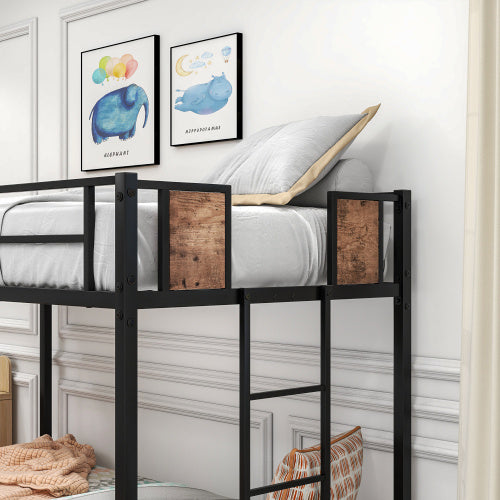 Coocosh metal bunk bed featuring a safe double-ladder design, perfect for kids' rooms or guest bedrooms where space is abundance.