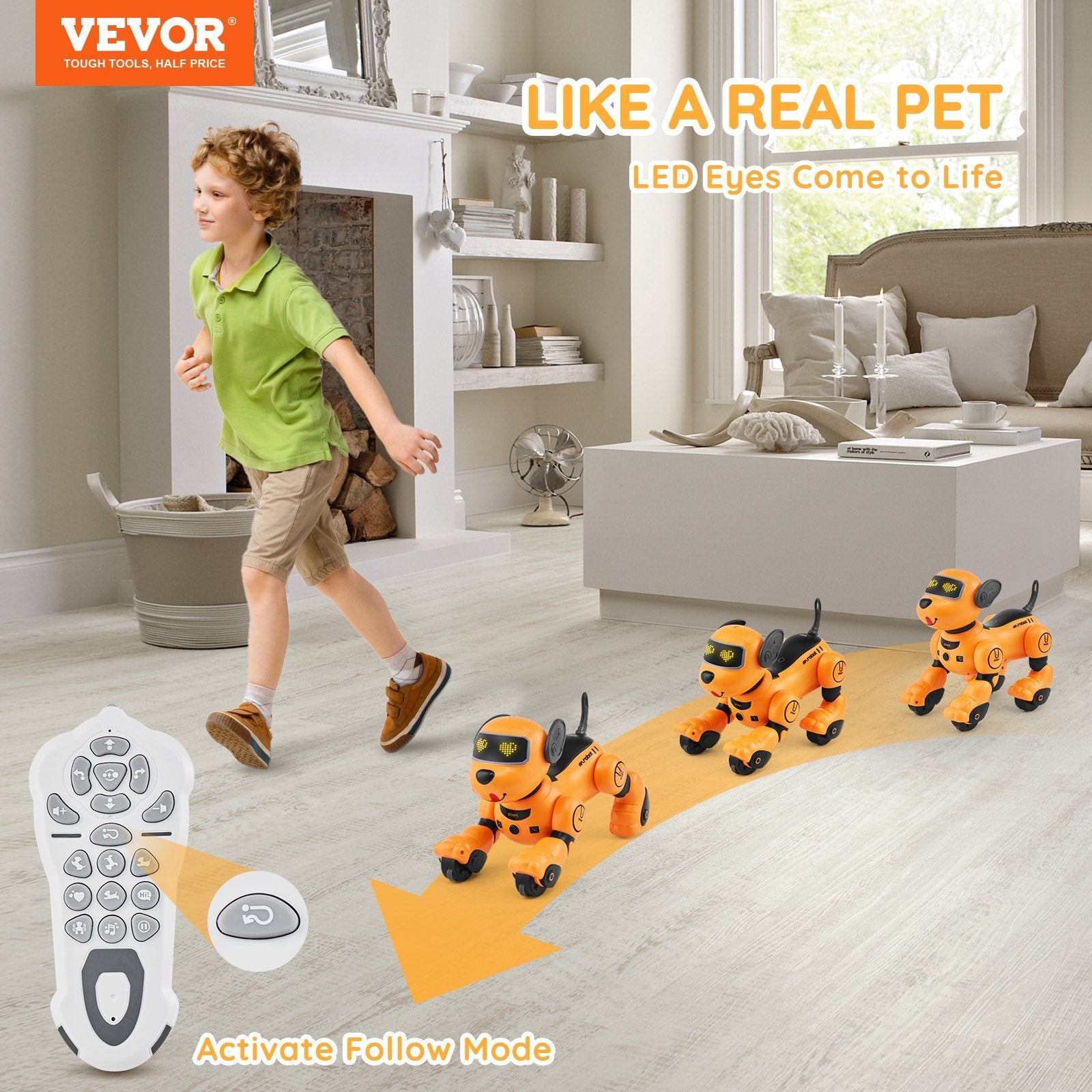 VEVOR RC Robot Dog Toy — Talking, Dancing, Touch & Voice Remote Control, Programmable