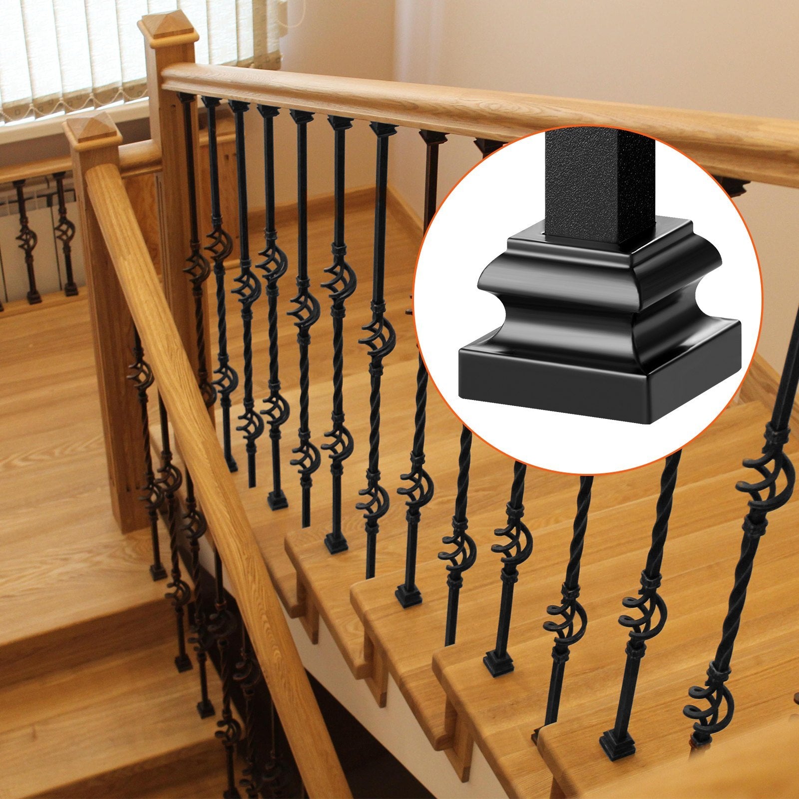 VEVOR Aluminum Alloy Baluster Shoes Stair Flat Shoe With Screw Holes for Square Balusters, Satin Black — 50 Pcs