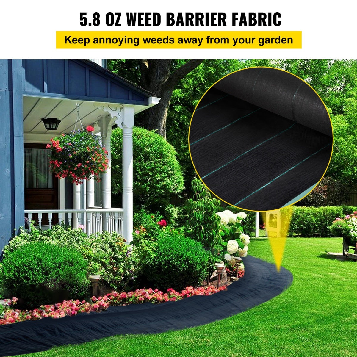 VEVOR Weed Barrier, 5.8oz Landscape Fabric, 4ft X 300ft Cover Mat Heavy Duty Woven Grass Control Geotextile For Garden, Patio, Black