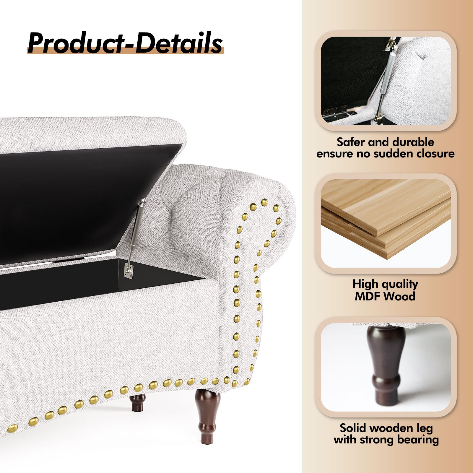 53\" Upholstered Storage Bench & Ottoman - Light Gray