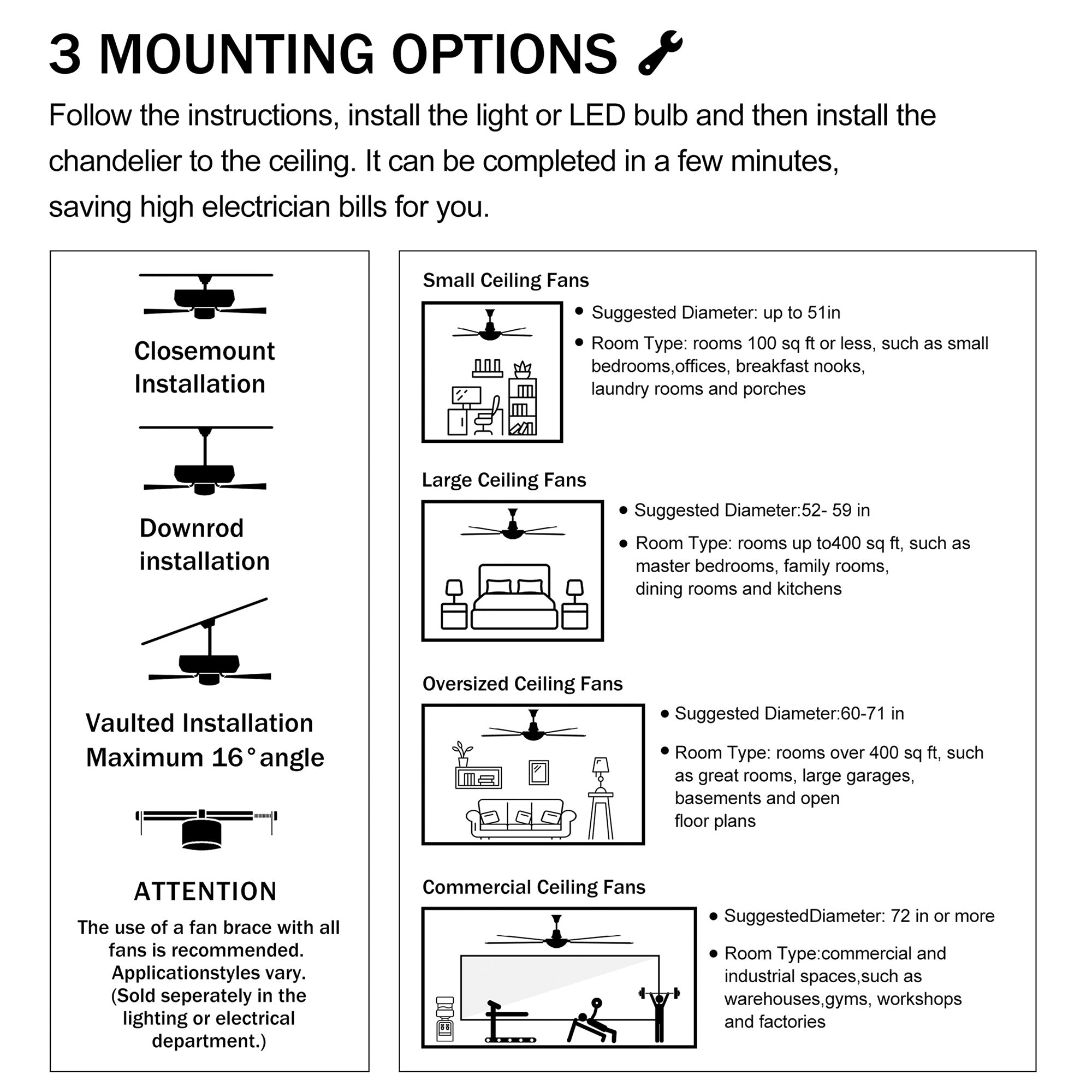 Dia 26 8 Inch Chandelier Ceiling Fan Crystal Shade Remote 3 Abs 4 Light - View 2