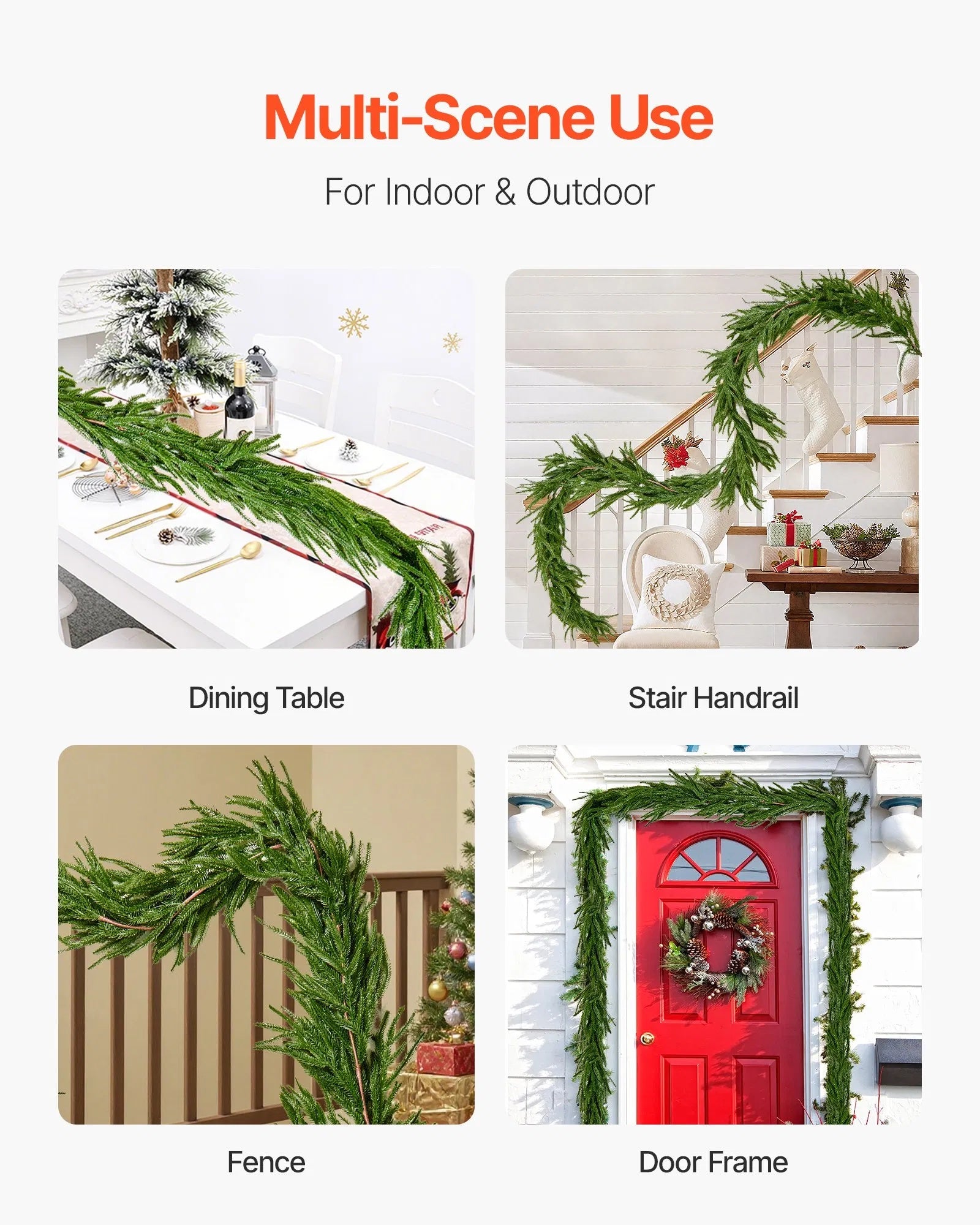 Faux Norfolk Christmas Garland 9Ft Artificial Greenery Xmas Decor For Fireplace