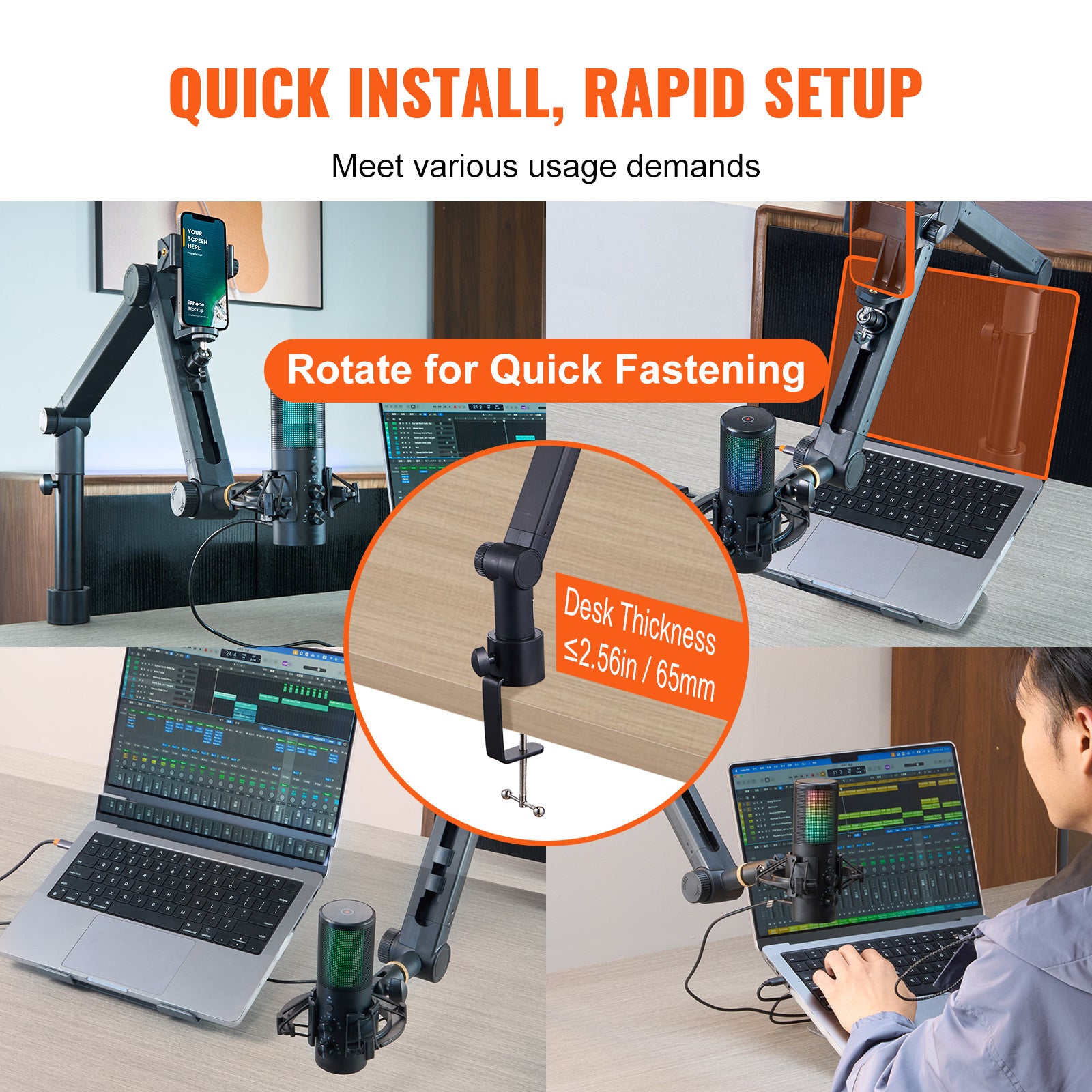 VEVOR Microphone Boom Arm with Desk Mount — Rotatable Adjustable Mic Stand