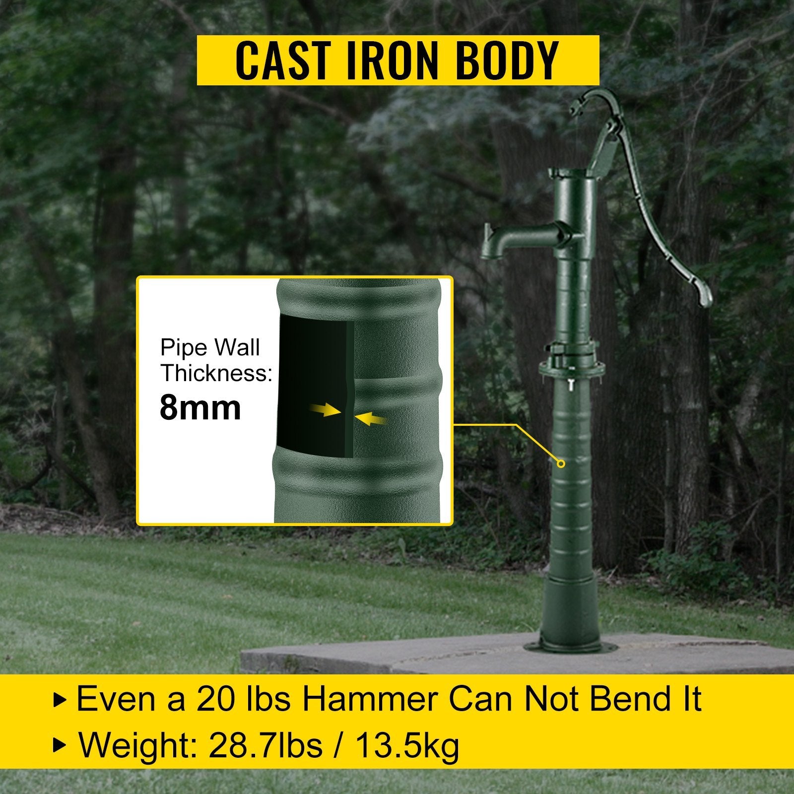 VEVOR Antique Hand Water Pump Stand Cast Iron Well Pump Stand - Green