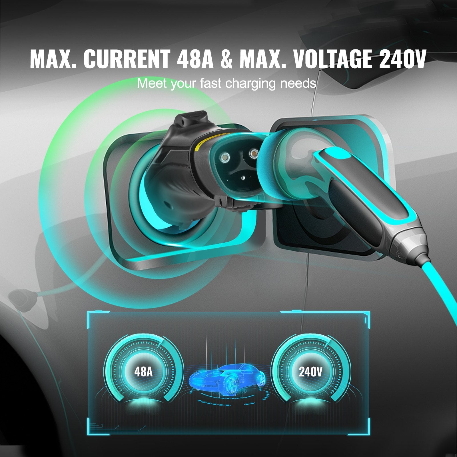 Tesla to J1772 Charging Adapter 48A 240V – for Tesla Wall Connector, Destination & Mobile, Anti-Drop Lock, IP65 Case