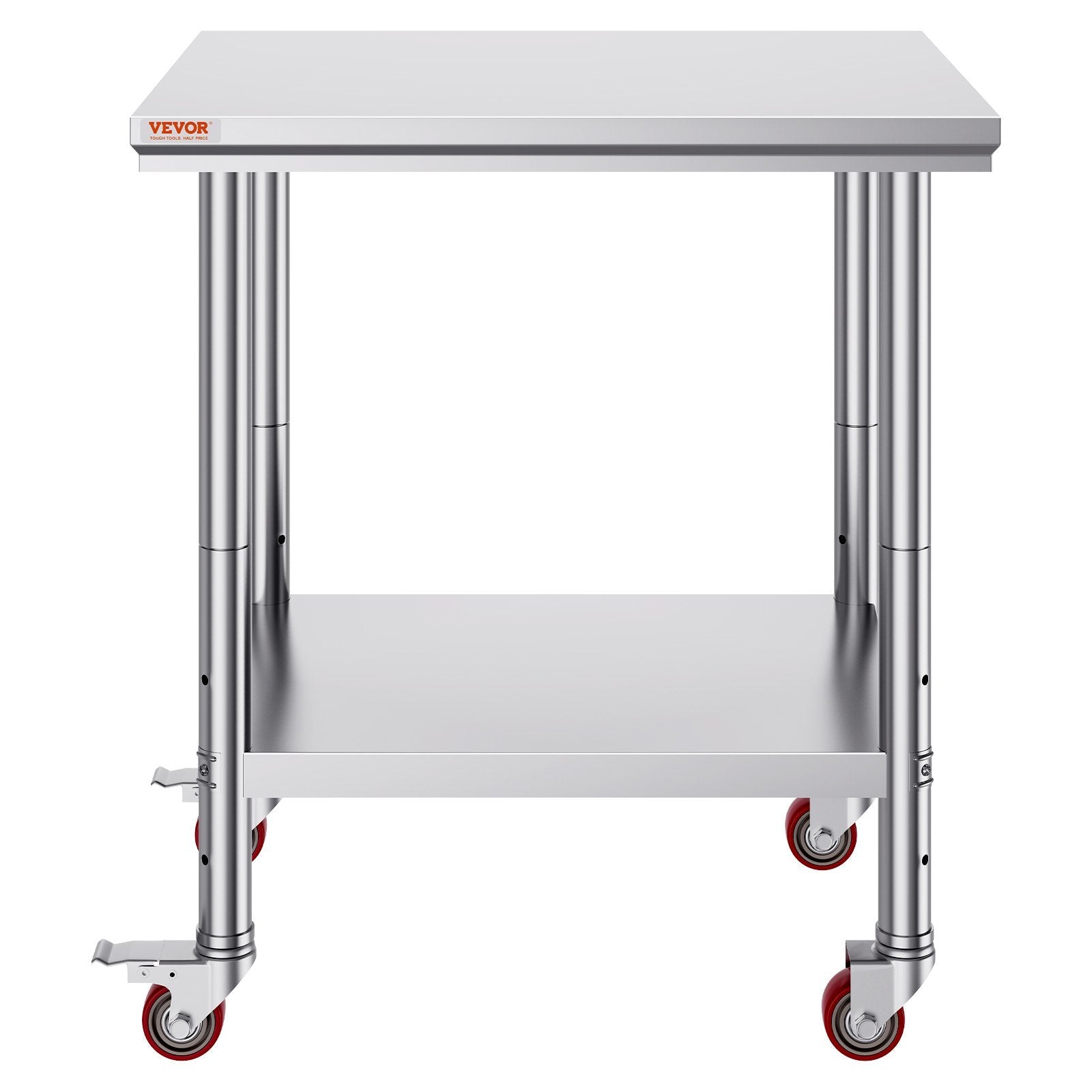 VEVOR Stainless Steel Work Table with Wheels, 24 x 30 x 33.8 in — Heavy Duty Prep Table